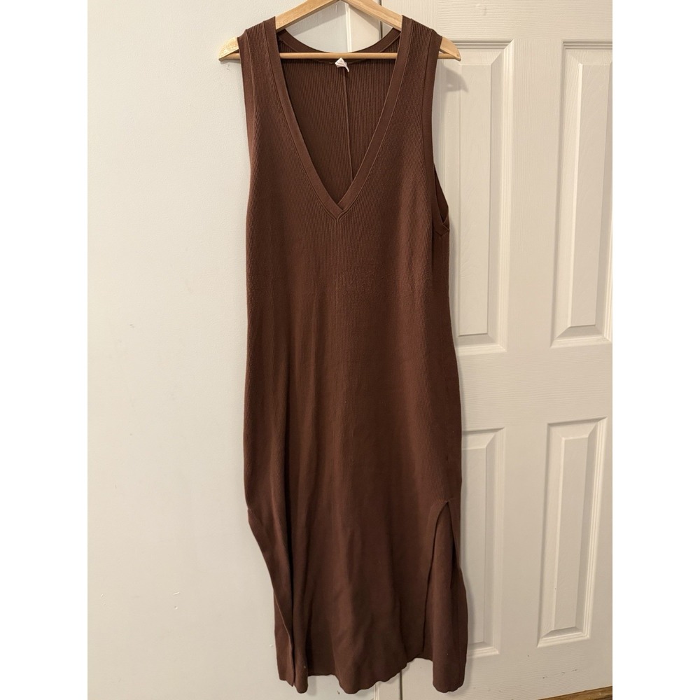 Daily Practice Anthropologie Ribbed V-Neck Sweater Maxi Dress 1X Chocolate Brown